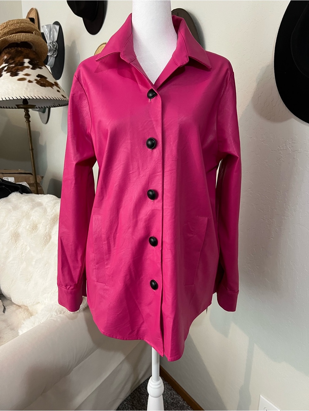 Fifteen Twenty Hot Pink Faux Leather City Jacket Made in USA Small